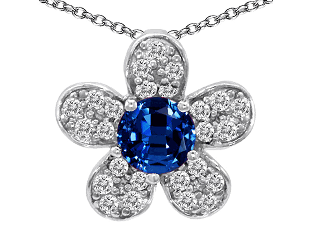 Star K™ Round Created Sapphire Flower Pendant Necklace