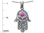 Star K™ Hamsa Evil Eye Protection Pendant Necklace Round Created Pink Sapphire
