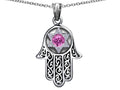 Star K™ Hamsa Evil Eye Protection Pendant Necklace Round Created Pink Sapphire