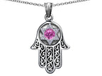 Star K™ Hamsa Evil Eye Protection Pendant Necklace Round Created Pink Sapphire
