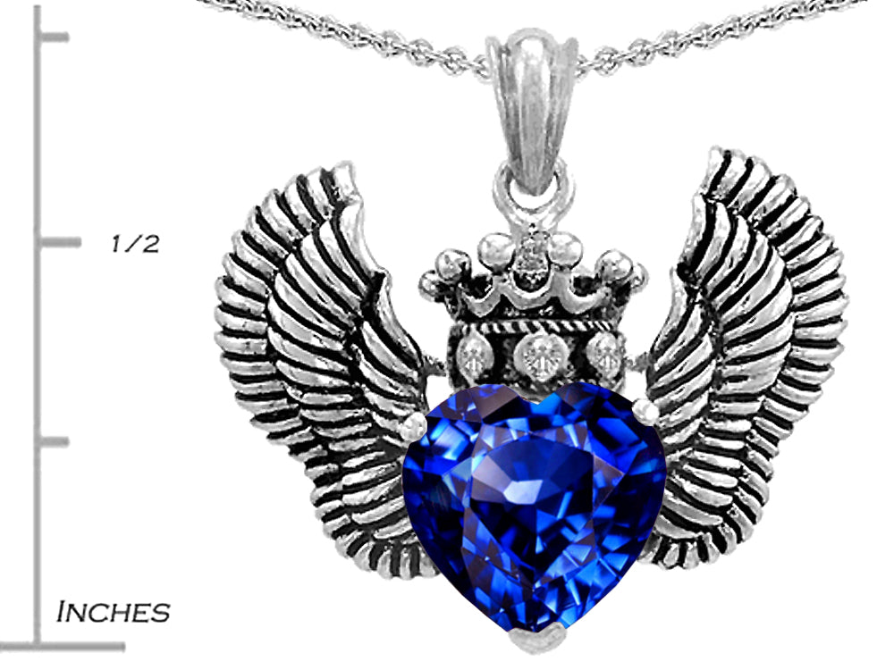 Star K™ Heart Shape Created Sapphire Wings True Love Pendant Necklace