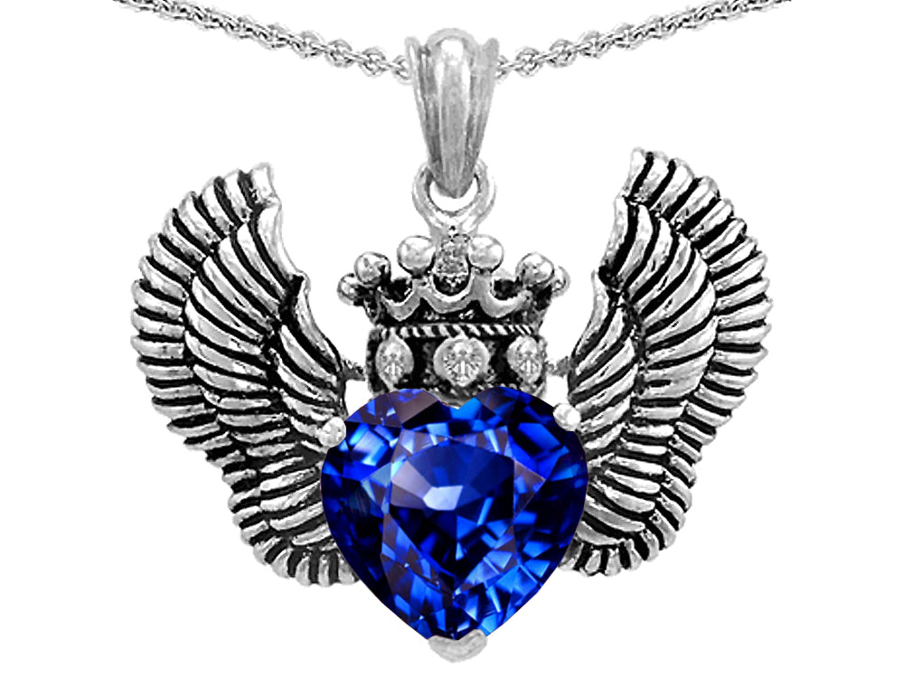 Star K™ Heart Shape Created Sapphire Wings True Love Pendant Necklace