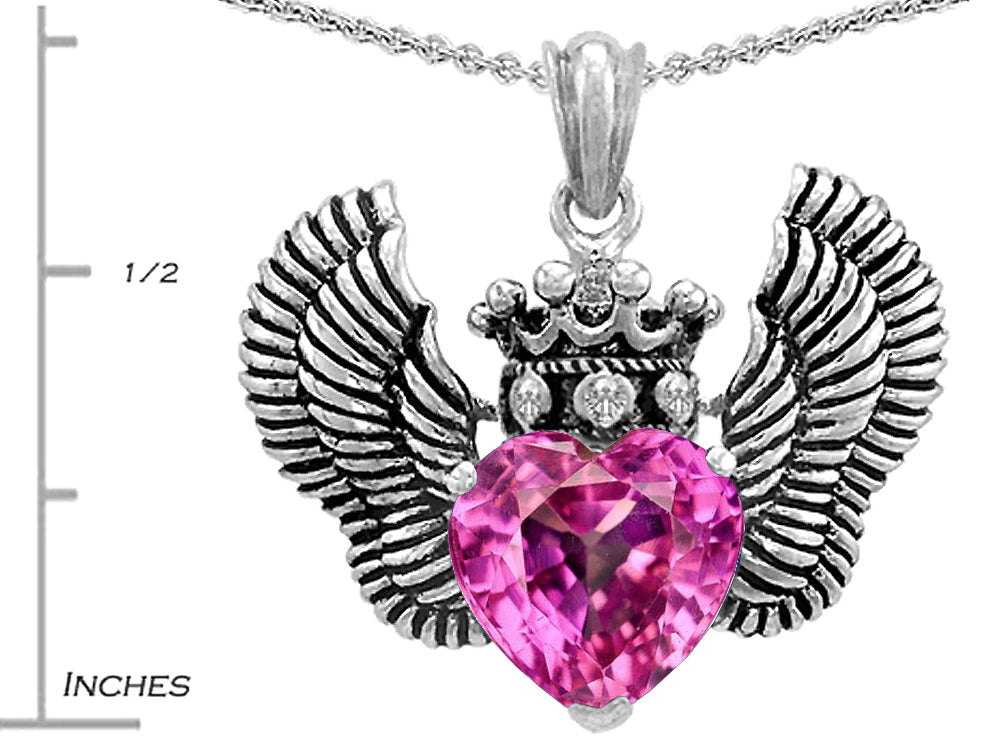 Star K™ Heart Shape Created Pink Sapphire Wings True Love Pendant Necklace