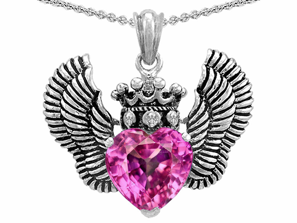 Star K™ Heart Shape Created Pink Sapphire Wings True Love Pendant Necklace