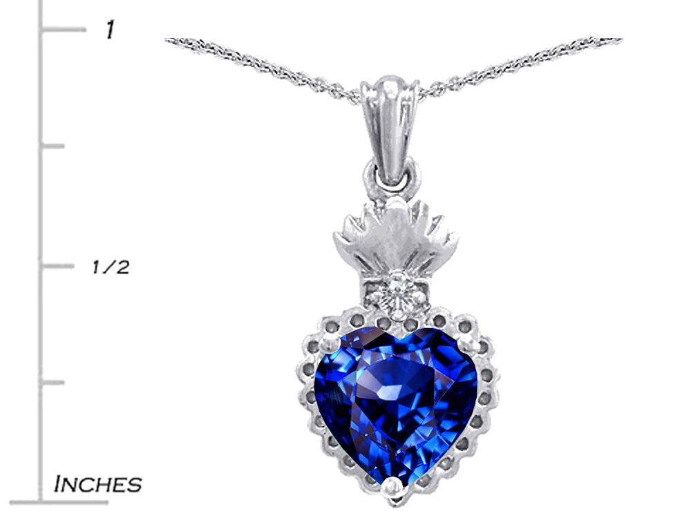 Star K™ Flaming Heart Protection Created Sapphire Pendant Necklace