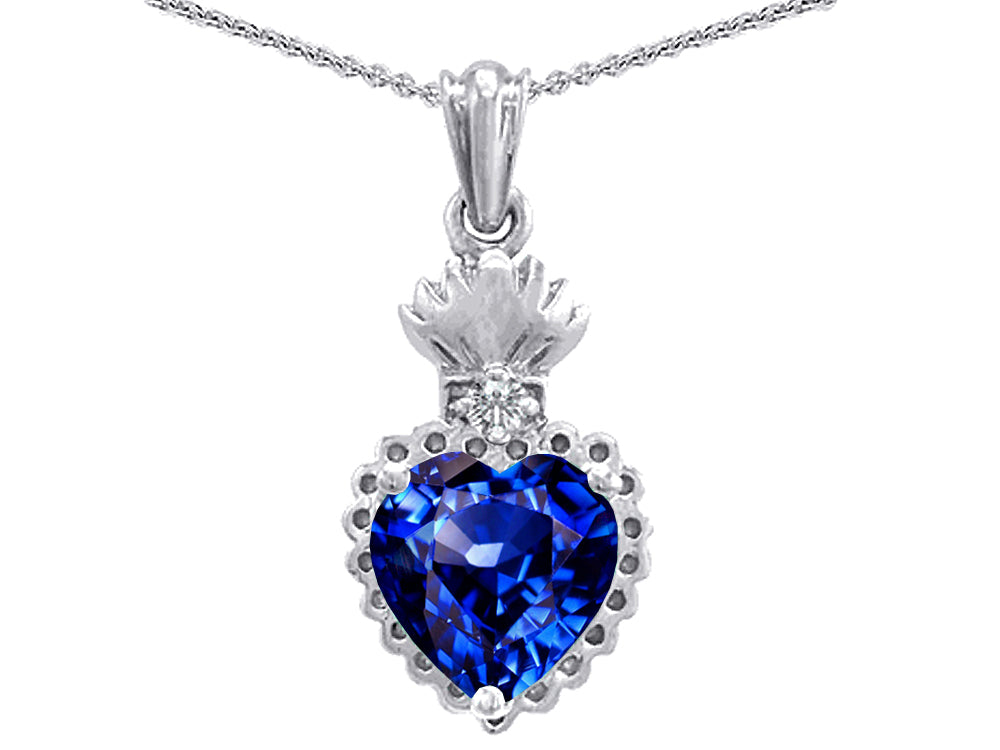 Star K™ Flaming Heart Protection Created Sapphire Pendant Necklace