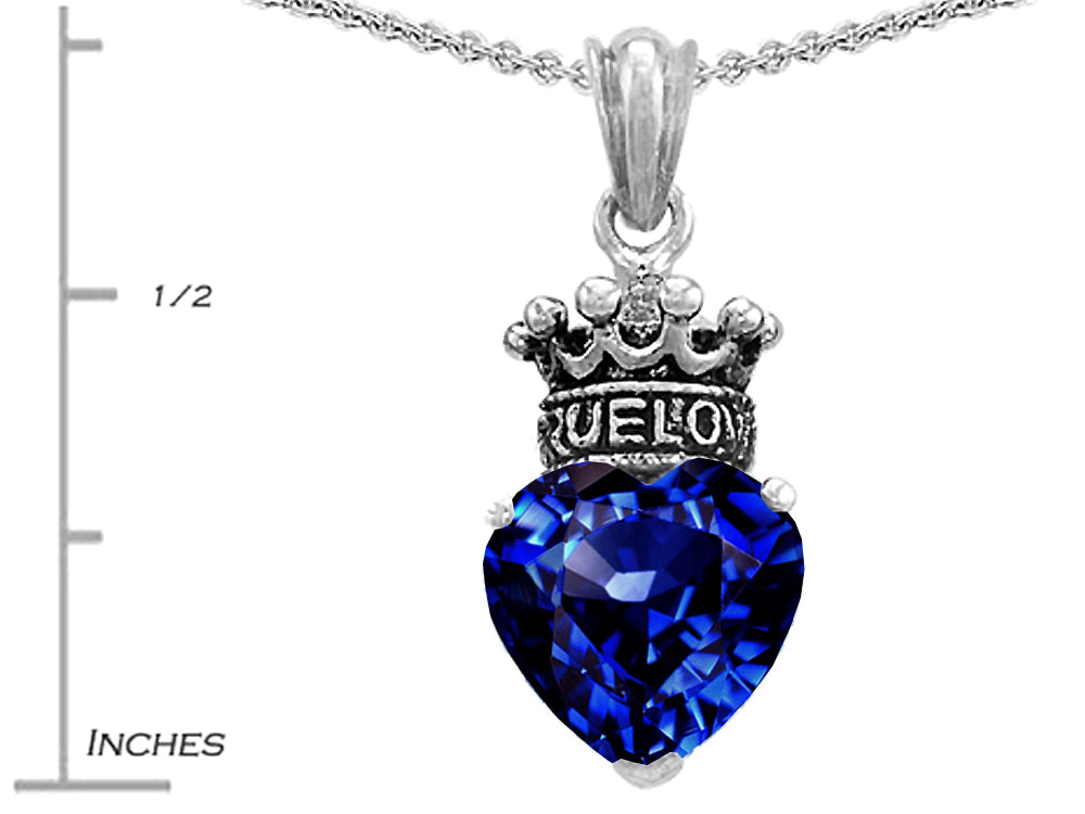 Star K™ True Love Created Sapphire Heart Crown Pendant Necklace