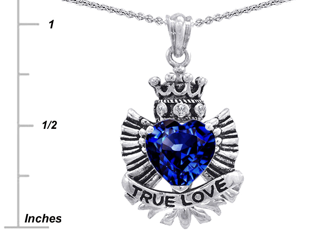 Star K™ True Love Created Sapphire Heart Crown Angel Wings Pendant Necklace