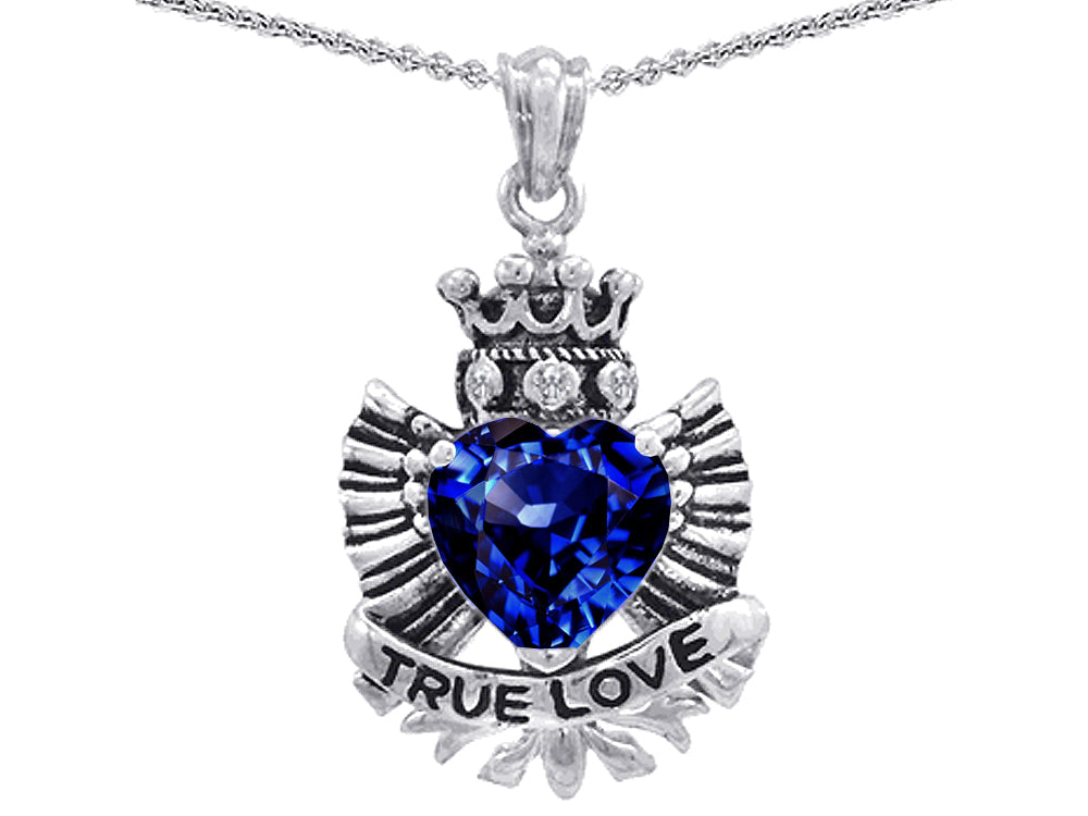 Star K™ True Love Created Sapphire Heart Crown Angel Wings Pendant Necklace