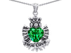 Star K™ True Love Simulated Emerald Heart Crown Angel Wings Pendant Necklace
