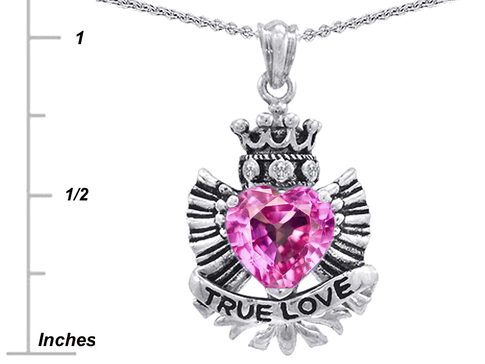 Star K™ True Love Created Pink Sapphire Heart Crown Angel Wings Pendant Necklace