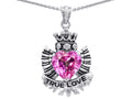 Star K™ True Love Created Pink Sapphire Heart Crown Angel Wings Pendant Necklace