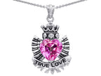 Star K™ True Love Created Pink Sapphire Heart Crown Angel Wings Pendant Necklace