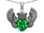 Star K™True Love Heart Shape Simulated Emerald Crown Wings Pendant Necklace