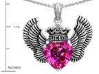 Star K™True Love Heart Shape Created Pink Sapphire Crown Wings Pendant Necklace