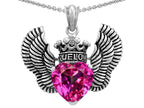 Star K™True Love Heart Shape Created Pink Sapphire Crown Wings Pendant Necklace