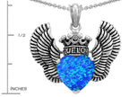 Star K™True Love Heart Shape Blue Created Opal Crown Wings Pendant Necklace