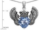 Star K™True Love Heart Shape Simulated Aquamarine Crown Wings Pendant Necklace