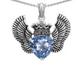 Star K™True Love Heart Shape Simulated Aquamarine Crown Wings Pendant Necklace