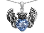 Star K™True Love Heart Shape Simulated Aquamarine Crown Wings Pendant Necklace