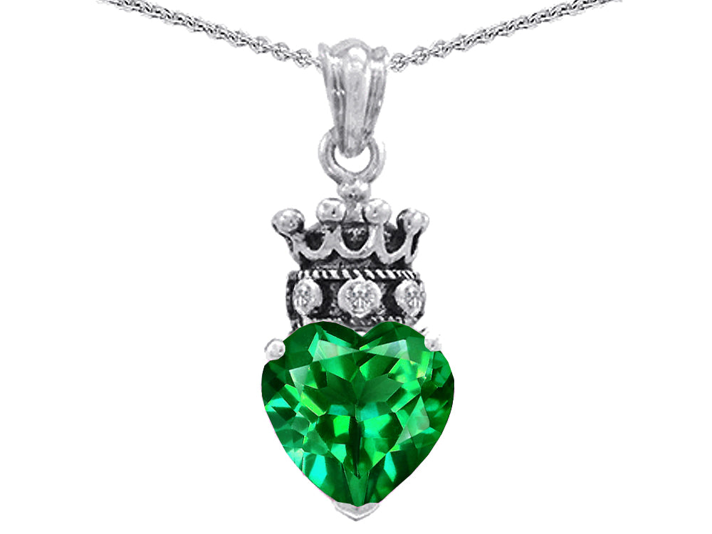 Star K™ Simulated Emerald Heart Crown True Love Pendant Necklace