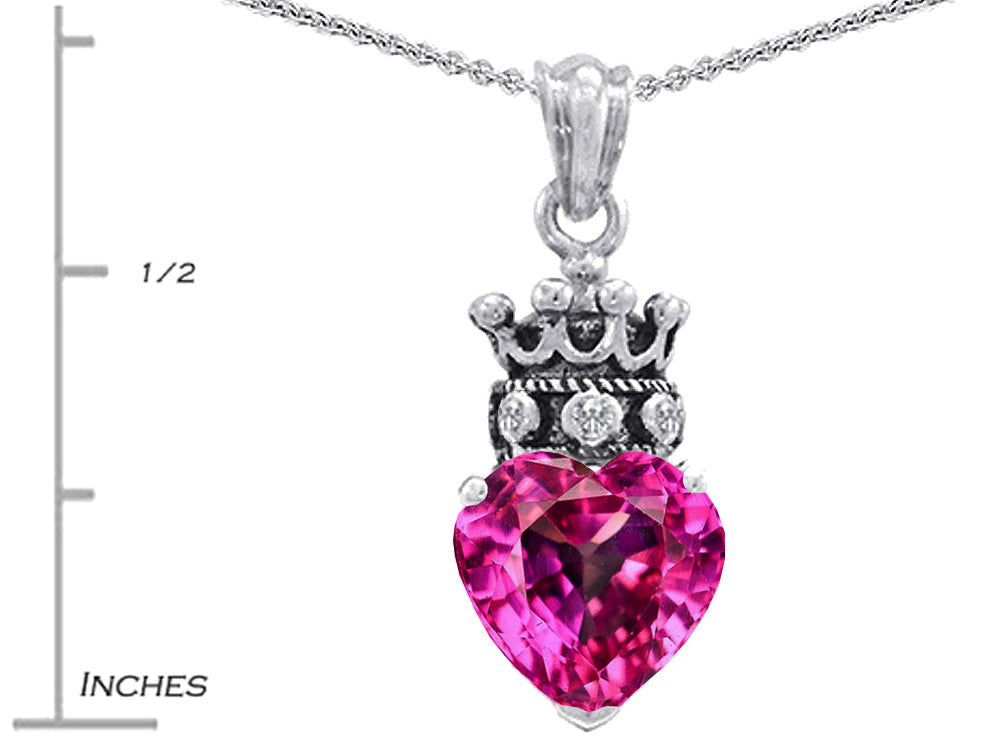 Star K™ Created Pink Sapphire Heart Crown True Love Pendant Necklace