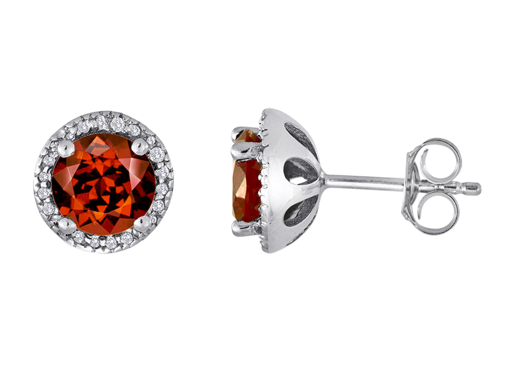 Star K™ Round 7mm Simulated Garnet Halo Earring Studs