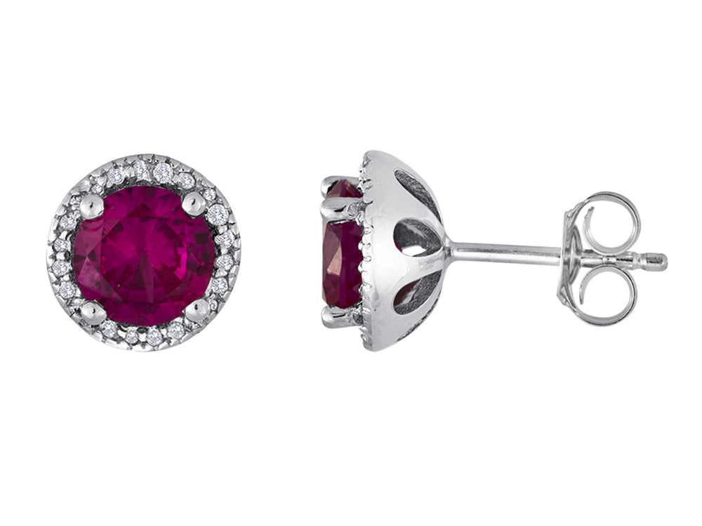 Star K™ Round 7mm Created Ruby Halo Earring Studs