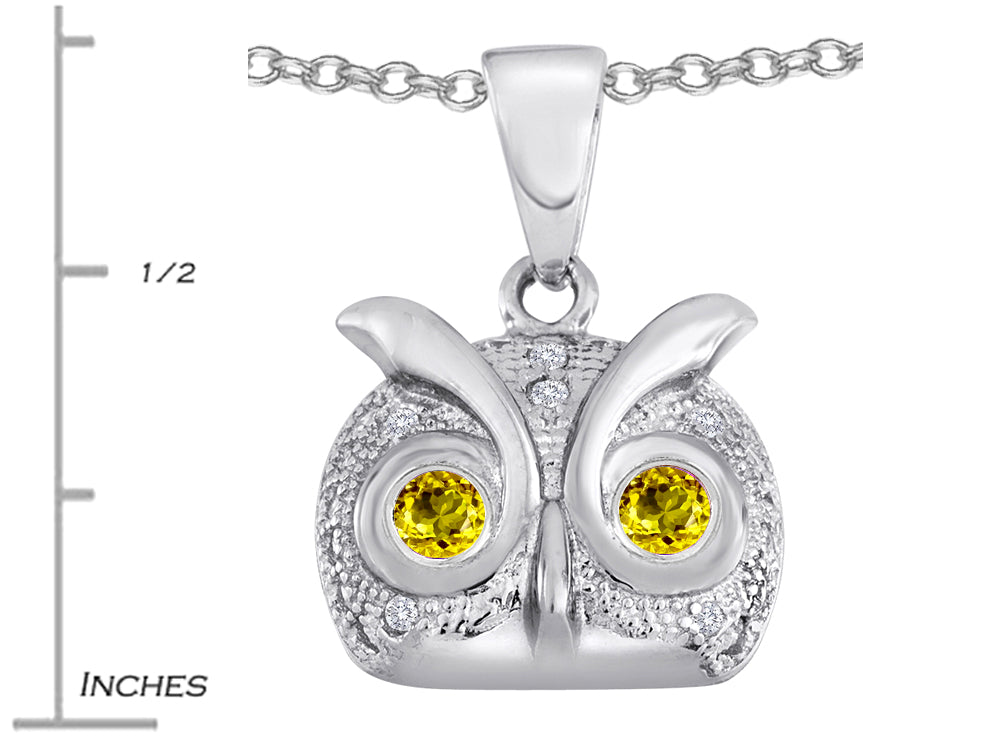 Star K™ Round Simulated Citrine Good Luck Owl Pendant Necklace
