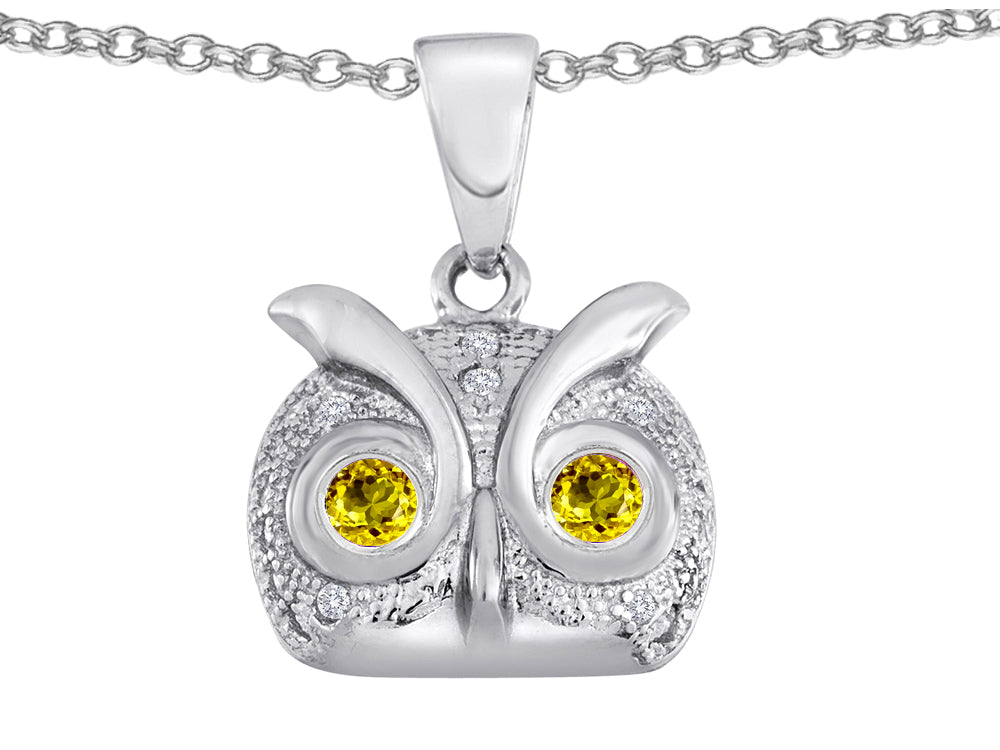 Star K™ Round Simulated Citrine Good Luck Owl Pendant Necklace