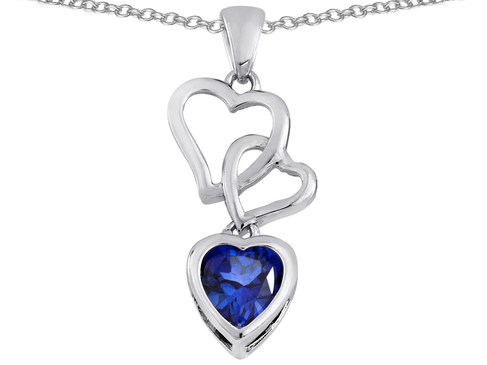 Star K™ Heart Shape Created Sapphire 3 Hearts Dangling Pendant Necklace