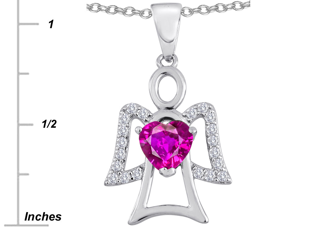 Star K™ Guardian Angel Love and Protection Created Pink Sapphire Heart Pendant Necklace