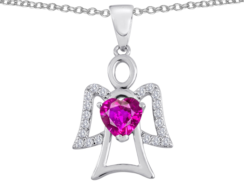 Star K™ Guardian Angel Love and Protection Created Pink Sapphire Heart Pendant Necklace