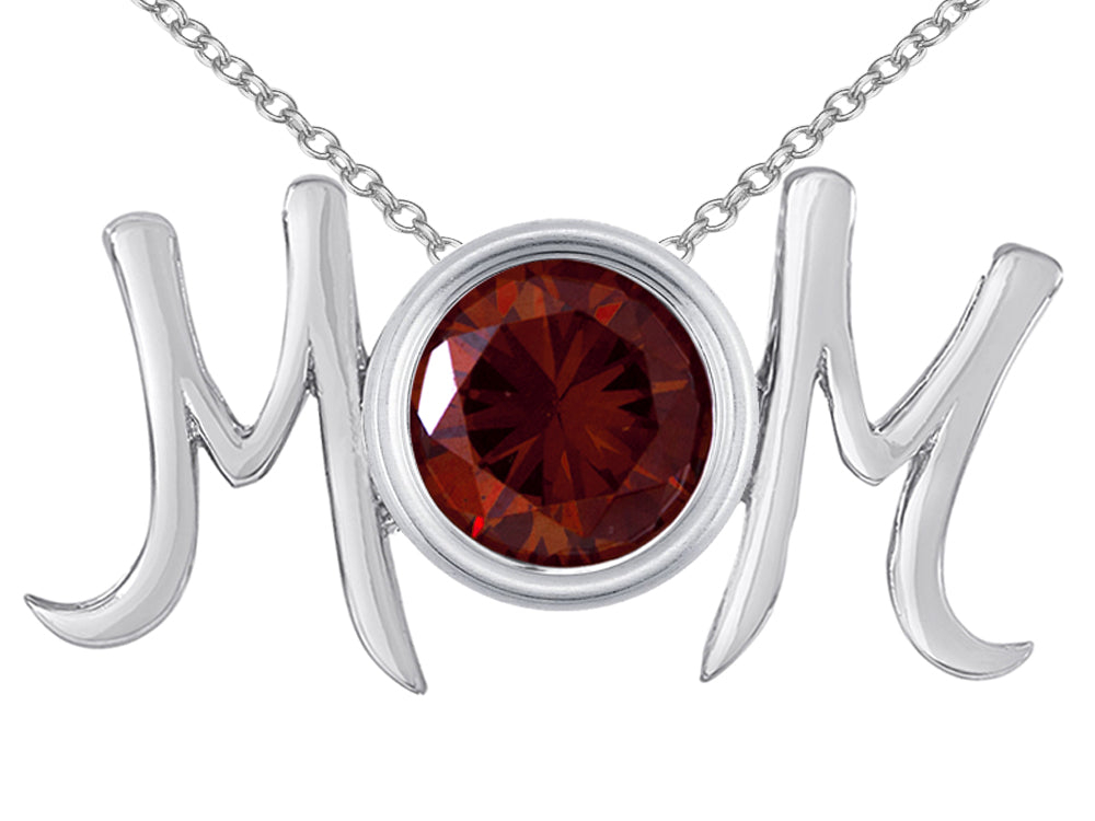 Star K™ Round Simulated Garnet MOM Mother's Pendant Necklace
