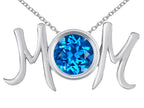 Star K™ Round Simulated Blue Topaz MOM Mother's Pendant Necklace