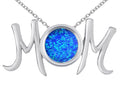 Star K™ Round Blue Created Opal MOM Mother's Pendant Necklace