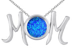 Star K™ Round Blue Created Opal MOM Mother's Pendant Necklace