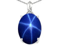 Tommaso Design™ Oval 12x10mm Created Star Sapphire and Diamond Pendant Necklace