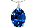 Tommaso Design™ Oval 12x10mm Created Blue Sapphire Pendant Necklace