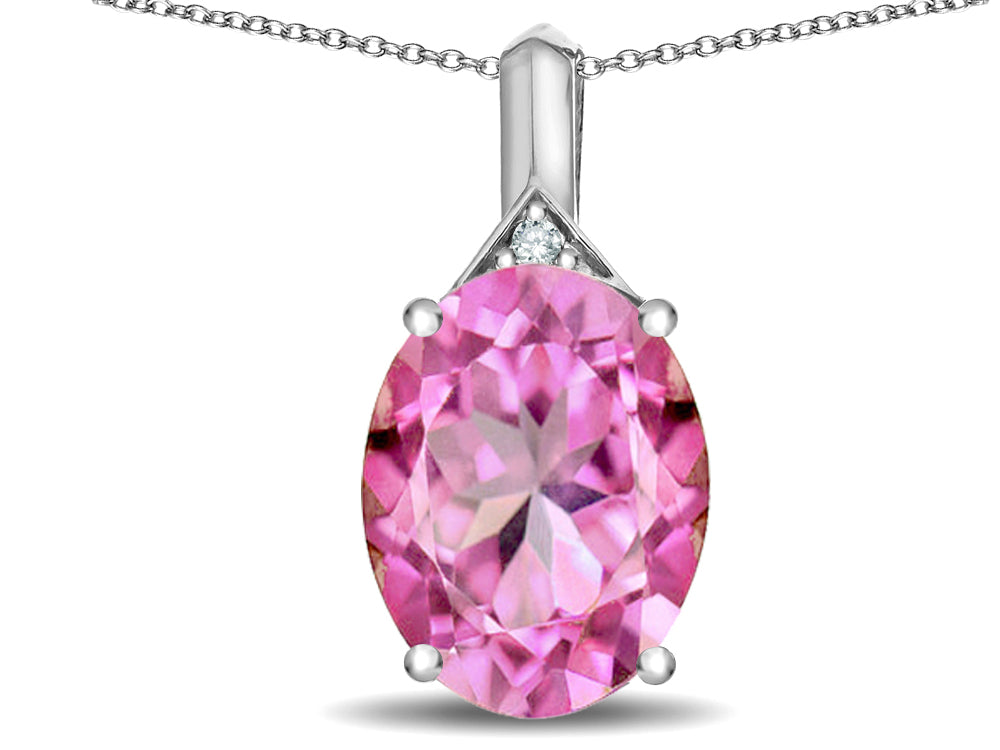 Tommaso Design™ Oval 12x10mm Created Pink Sapphire Pendant Necklace