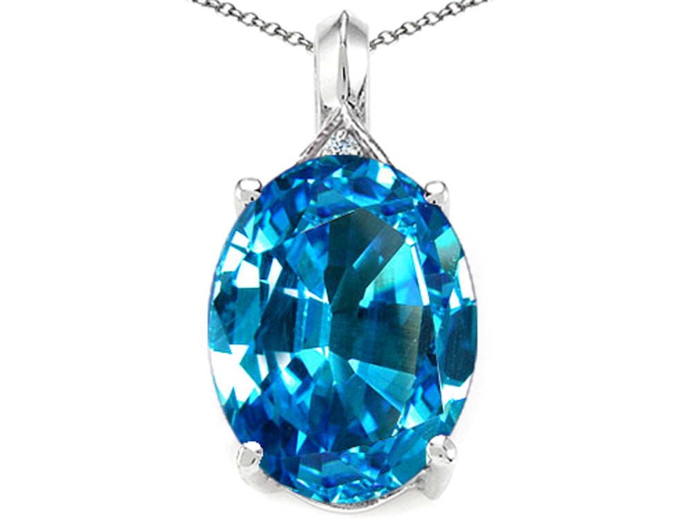 Tommaso Design™ Oval 12x10mm Genuine Blue Topaz Pendant Necklace