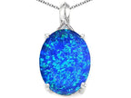 Tommaso Design™ Oval 12x10mm Simulated Blue Opal Pendant Necklace