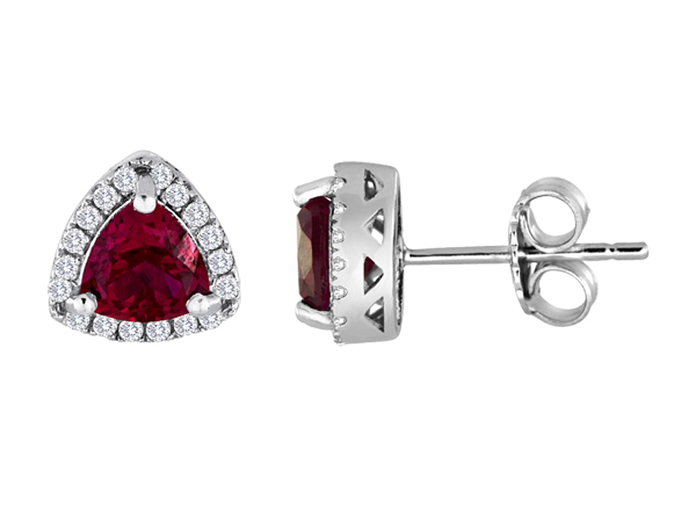 Star K™ Trillian Created Ruby Halo Earring Studs