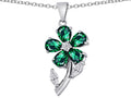 Star K™ Simulated Emerald Flower with Leaves Pendant Necklace