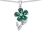 Star K™ Simulated Emerald Flower with Leaves Pendant Necklace