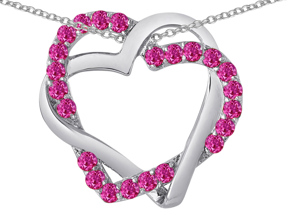 Star K™ Created Pink Sapphire Intertwined Double Heart Love Pendant Necklace