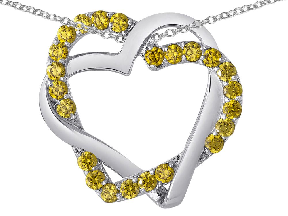 Star K™ Simulated Citrine Intertwined Double Heart Love Pendant Necklace