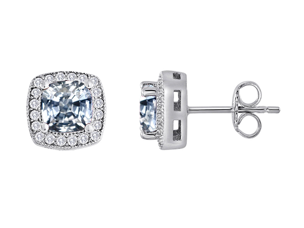 Star K™ Cushion-Cut Genuine White Topaz Halo Earring Studs