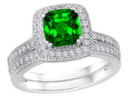 Star K Cushion-Cut Simulated Emerald Wedding Set