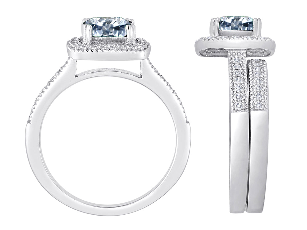 Star K Cushion-Cut White Topaz Wedding Set